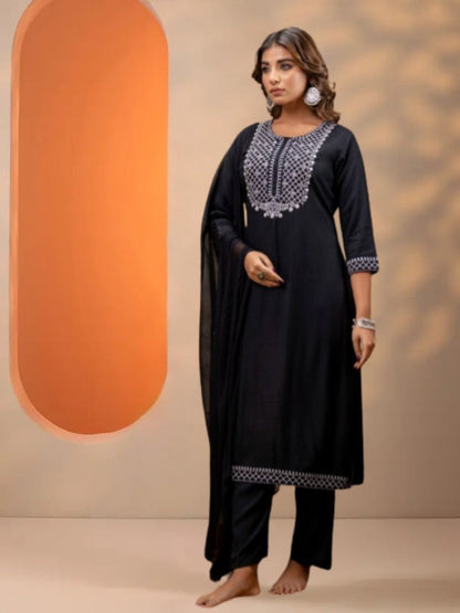 Elegant Black Embroidered Kurta Set with Dupatta.
