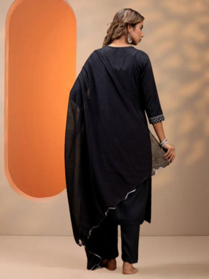 Elegant Black Embroidered Kurta Set with Dupatta.