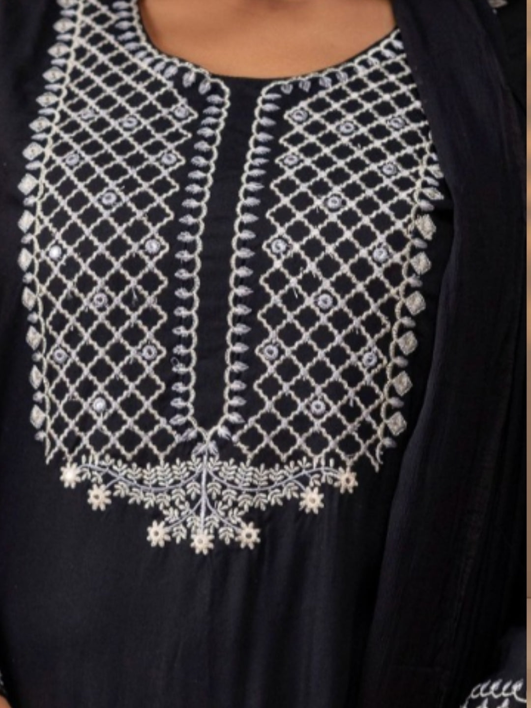 Elegant Black Embroidered Kurta Set with Dupatta.