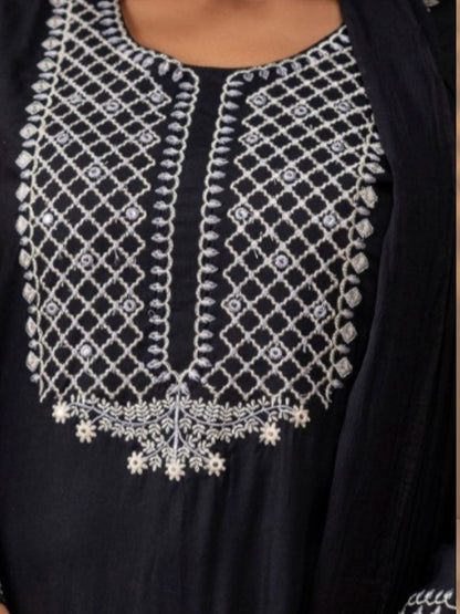 Elegant Black Embroidered Kurta Set with Dupatta.