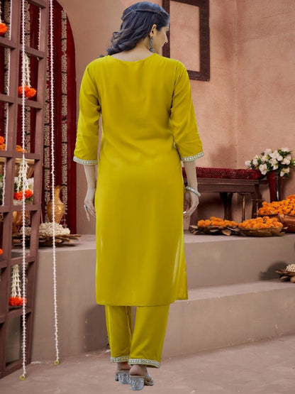 Yellow Embroidered Cotton Kurta Set With Tie-Dye Dupatta