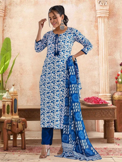 Pink Floral Printed Kurta With Tiered Sharara & Dupatta Set