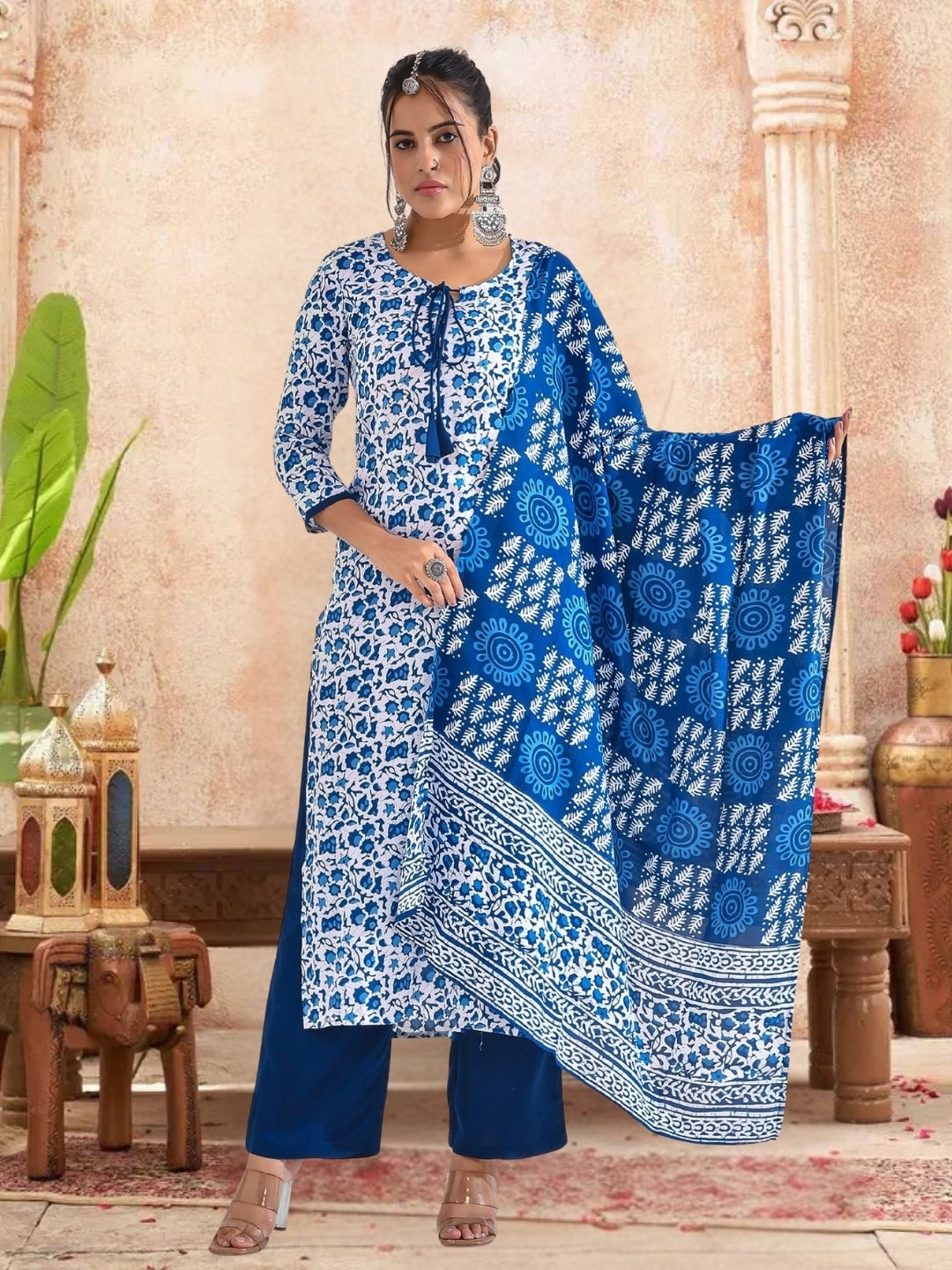 Pink Floral Printed Kurta With Tiered Sharara & Dupatta Set