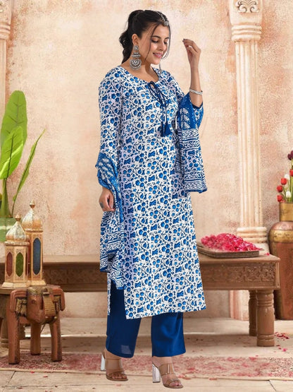 Pink Floral Printed Kurta With Tiered Sharara & Dupatta Set