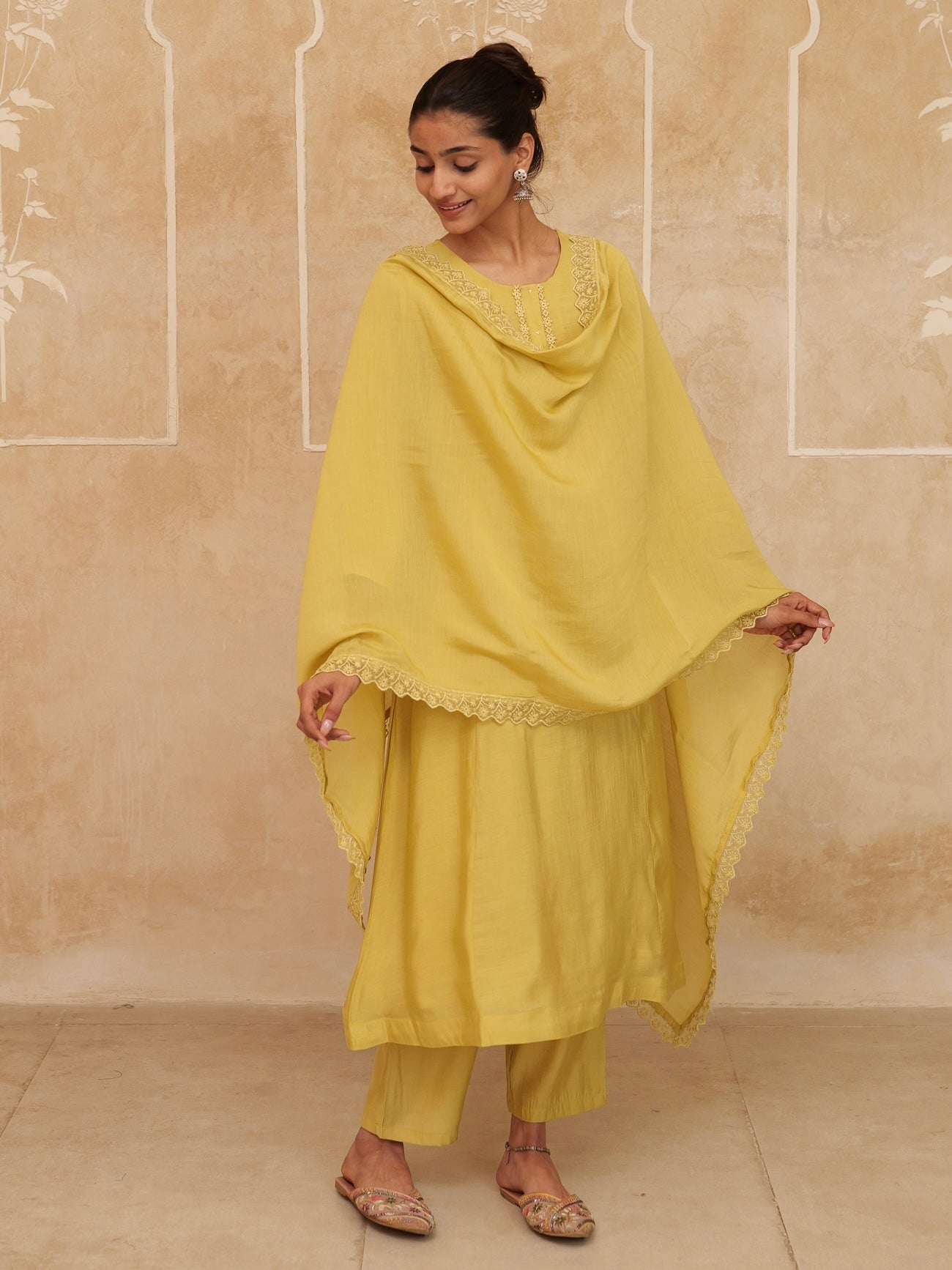 Solid A-Line Design Lining Kurta Trouser Dupatta Set