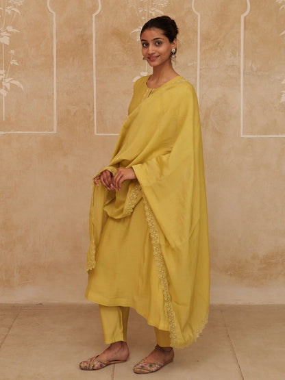 Solid A-Line Design Lining Kurta Trouser Dupatta Set
