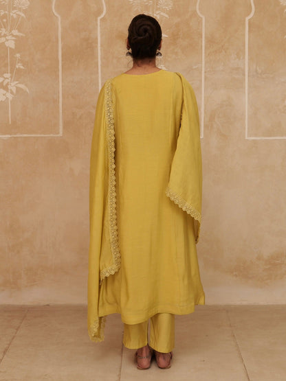 Solid A-Line Design Lining Kurta Trouser Dupatta Set