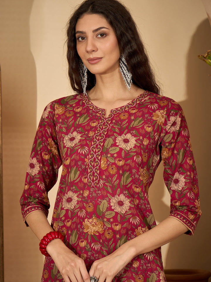 Floral Printed Cotton Straight Kurta