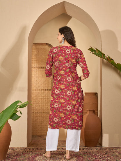 Floral Printed Cotton Straight Kurta