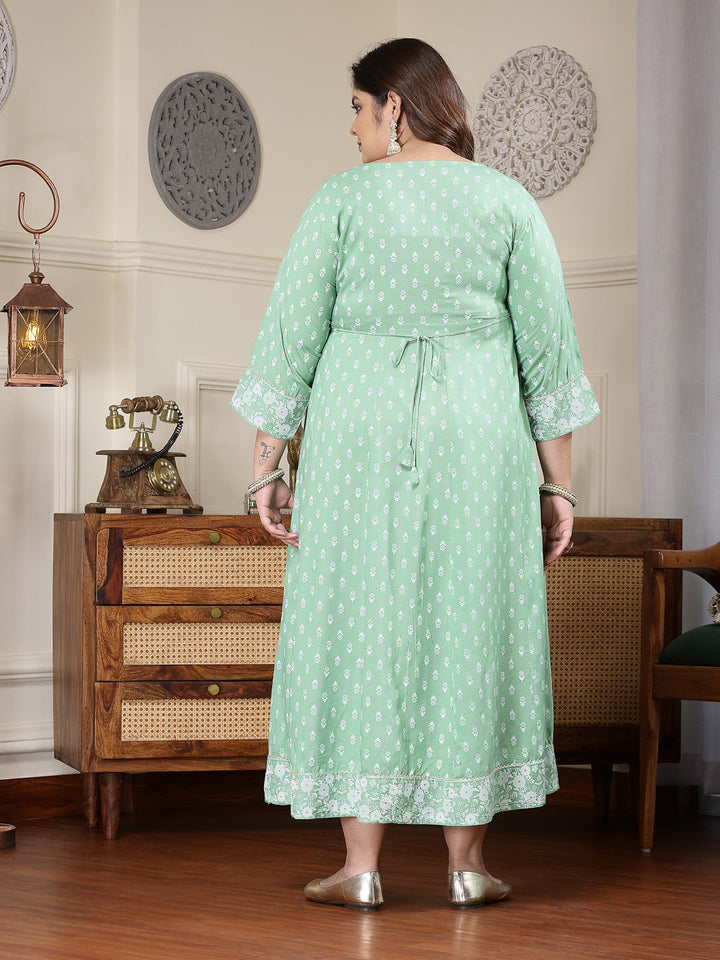 Plus Size Printed &amp; Embroidered Rayon Anarkali Kurta