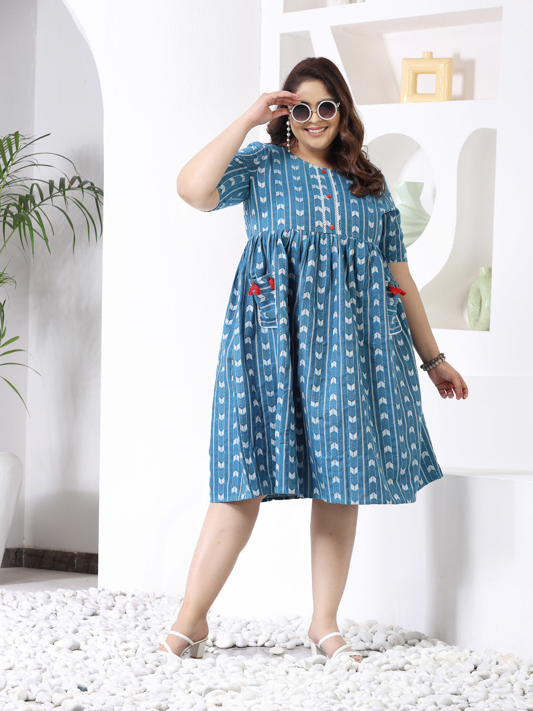 Plus Size Self Design Cotton Blend Maxi Dress (Pre-Order)