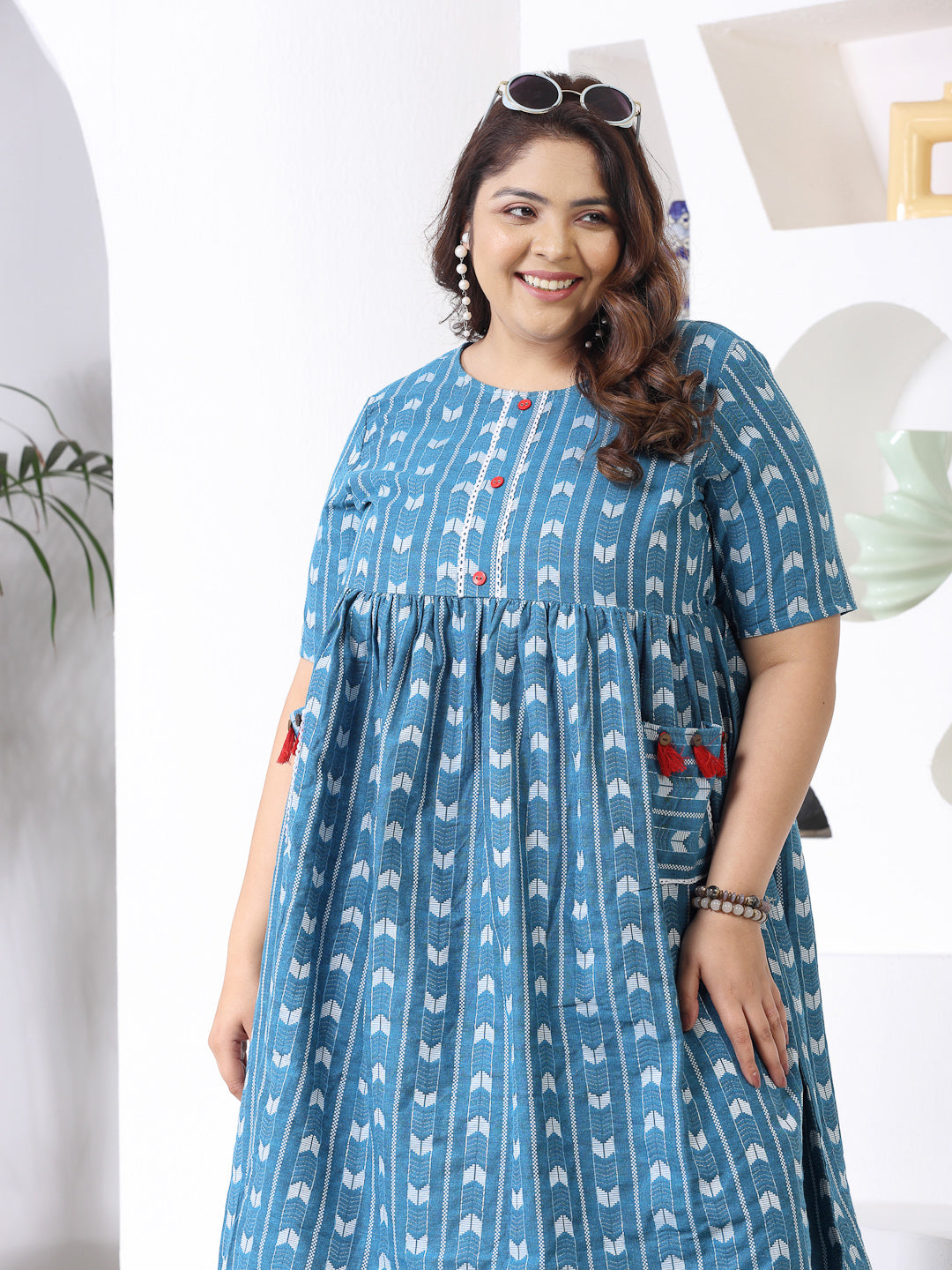 Self Design Cotton Blend Maxi Dress