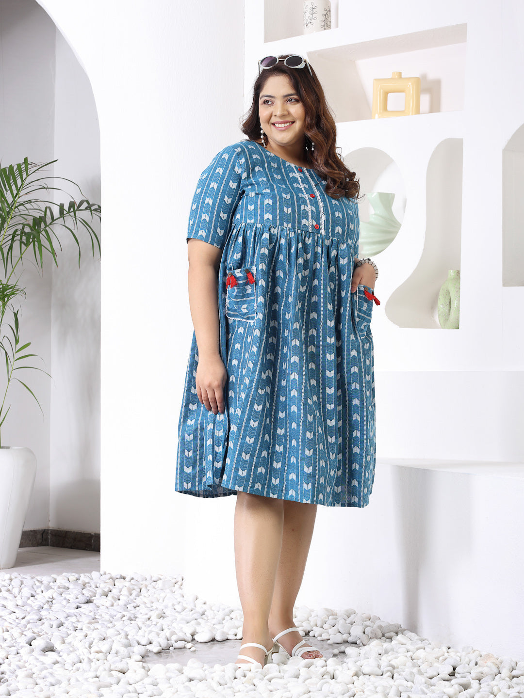 Plus Size Self Design Cotton Blend Maxi Dress