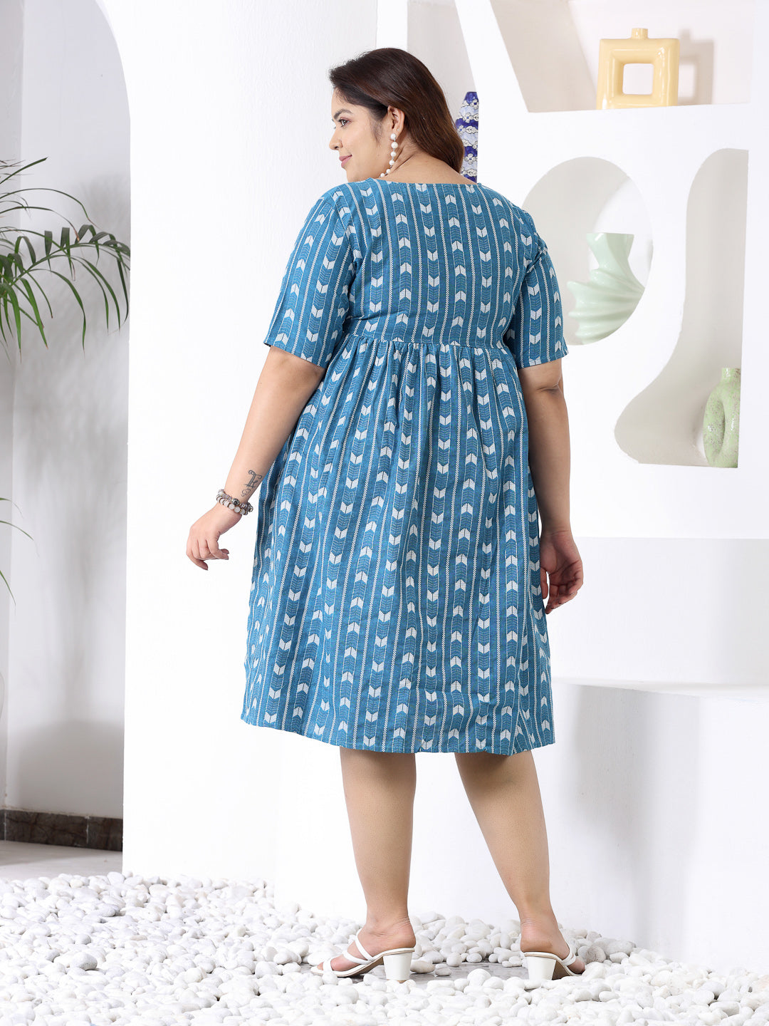 Self Design Cotton Blend Maxi Dress