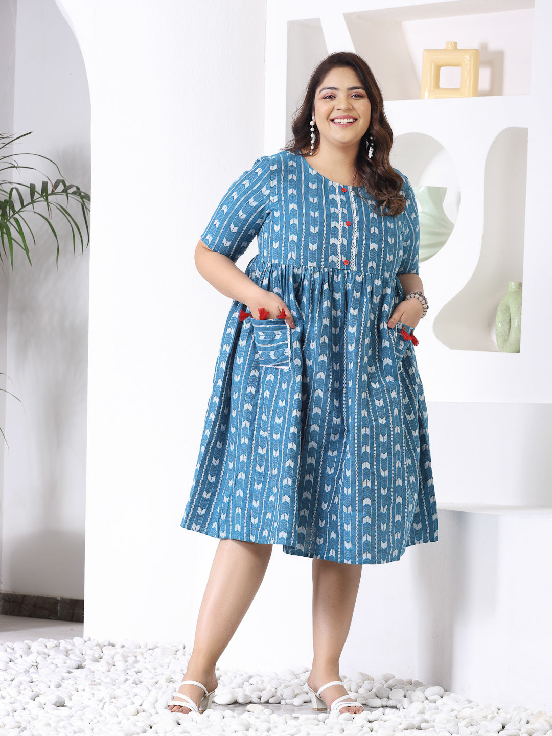 Self Design Cotton Blend Maxi Dress