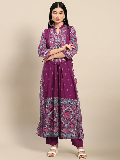 Printed Long Straight Rayon Kurta Set