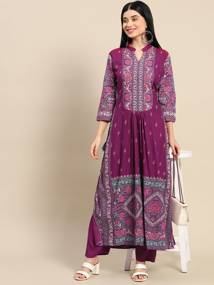 Printed Long Straight Rayon Kurta Set