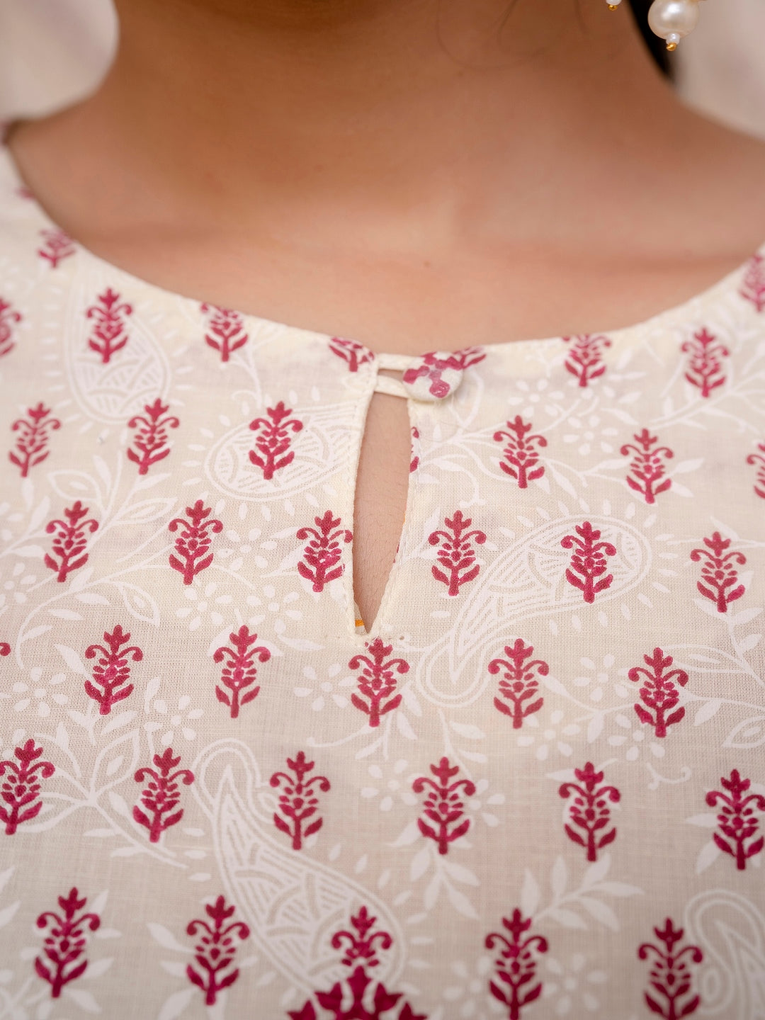 Beige Embroidered Printed Cotton Straight Kurta Set with Dupatta