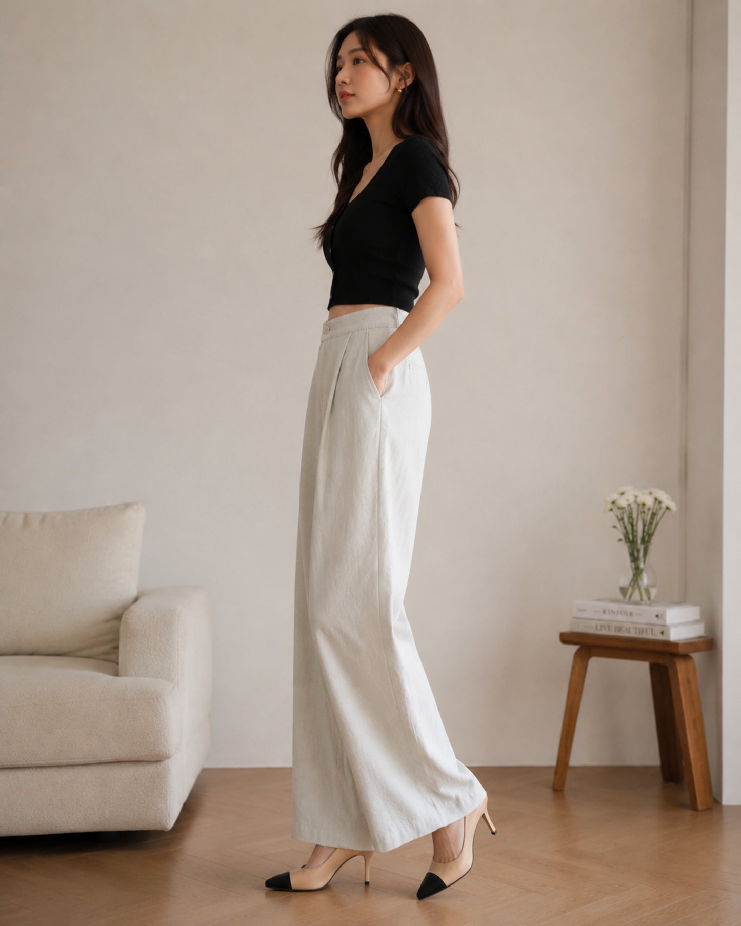 Solid Rayon Flex Wide Leg Trouser