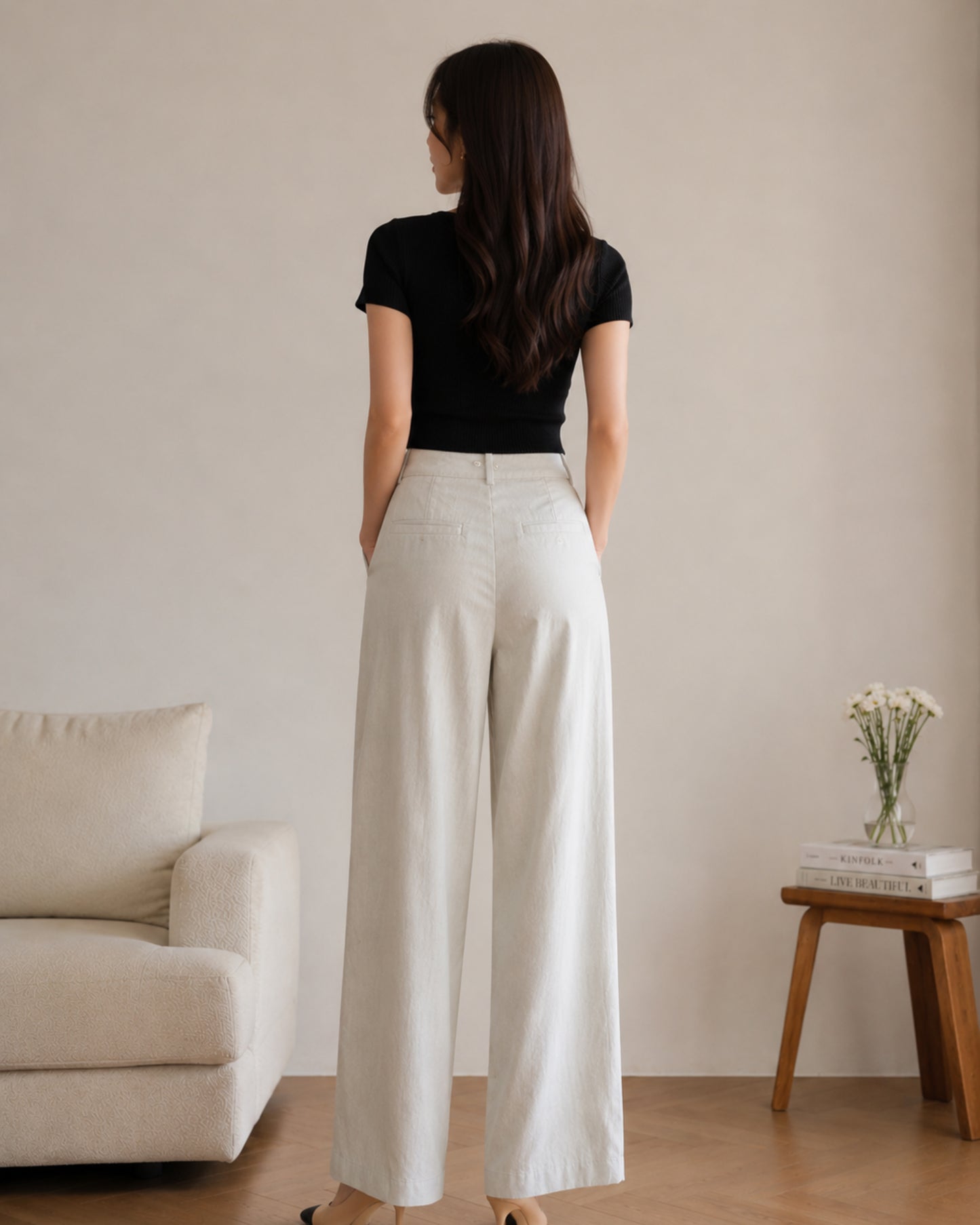 Solid Rayon Flex Wide Leg Trouser
