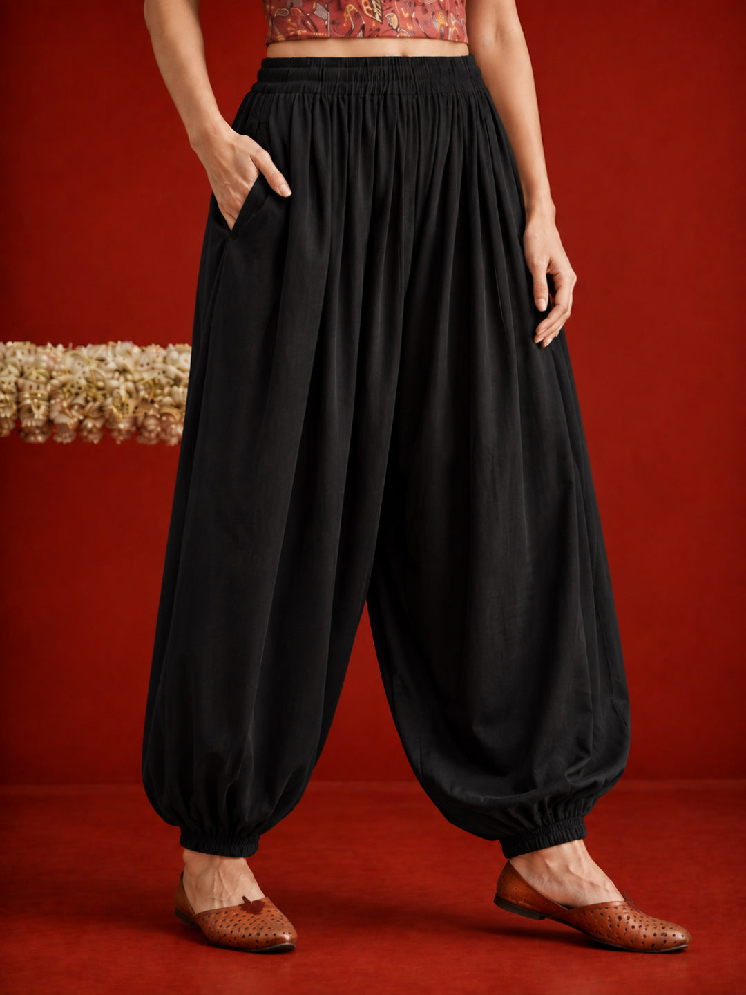 Solid Rayon Balloon Pant