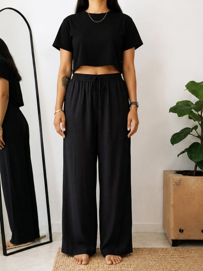 Solid Wide Leg Rayon Flex Trouser