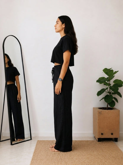 Solid Wide Leg Rayon Flex Trouser