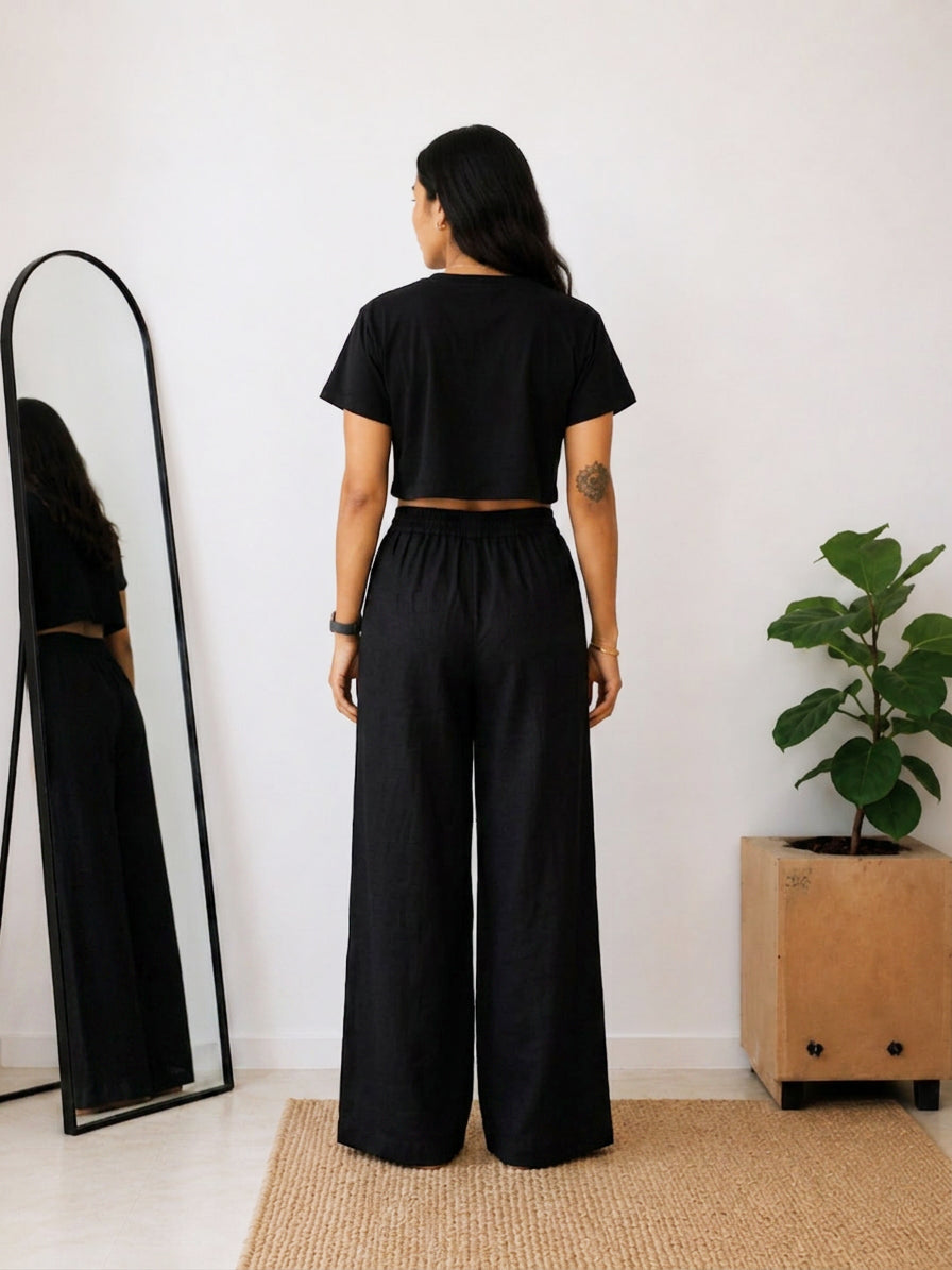 Solid Wide Leg Rayon Flex Trouser