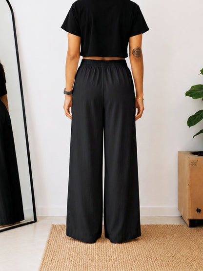 Solid Wide Leg Rayon Flex Trouser