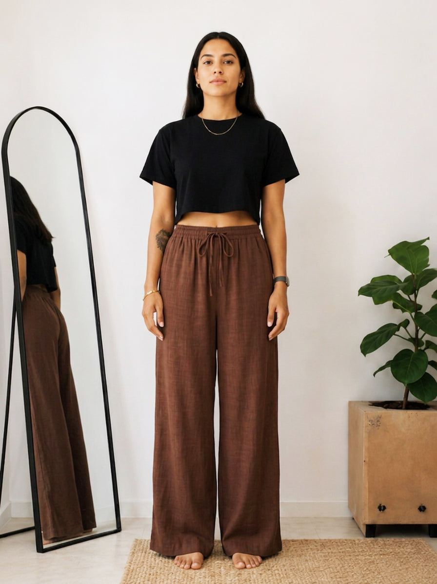 Solid Wide Leg Rayon Flex Trouser