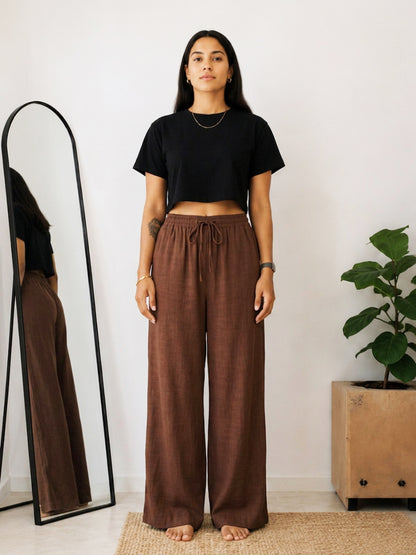 Solid Wide Leg Rayon Flex Trouser