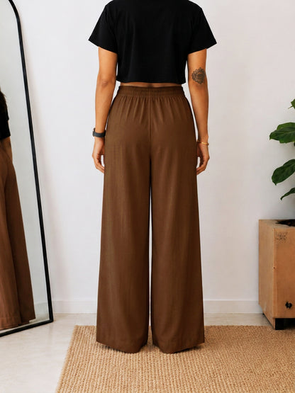 Solid Wide Leg Rayon Flex Trouser
