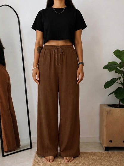 Solid Wide Leg Rayon Flex Trouser