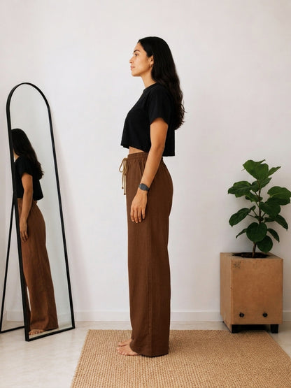 Solid Wide Leg Rayon Flex Trouser