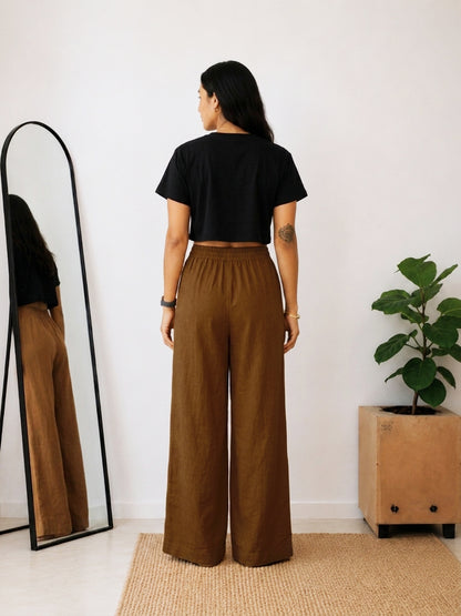 Solid Wide Leg Rayon Flex Trouser