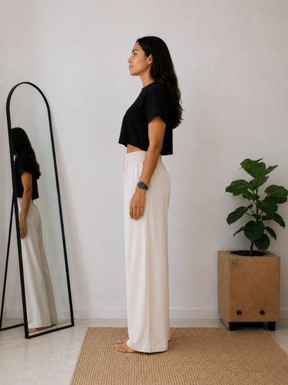 Solid Wide Leg Rayon Flex Trouser