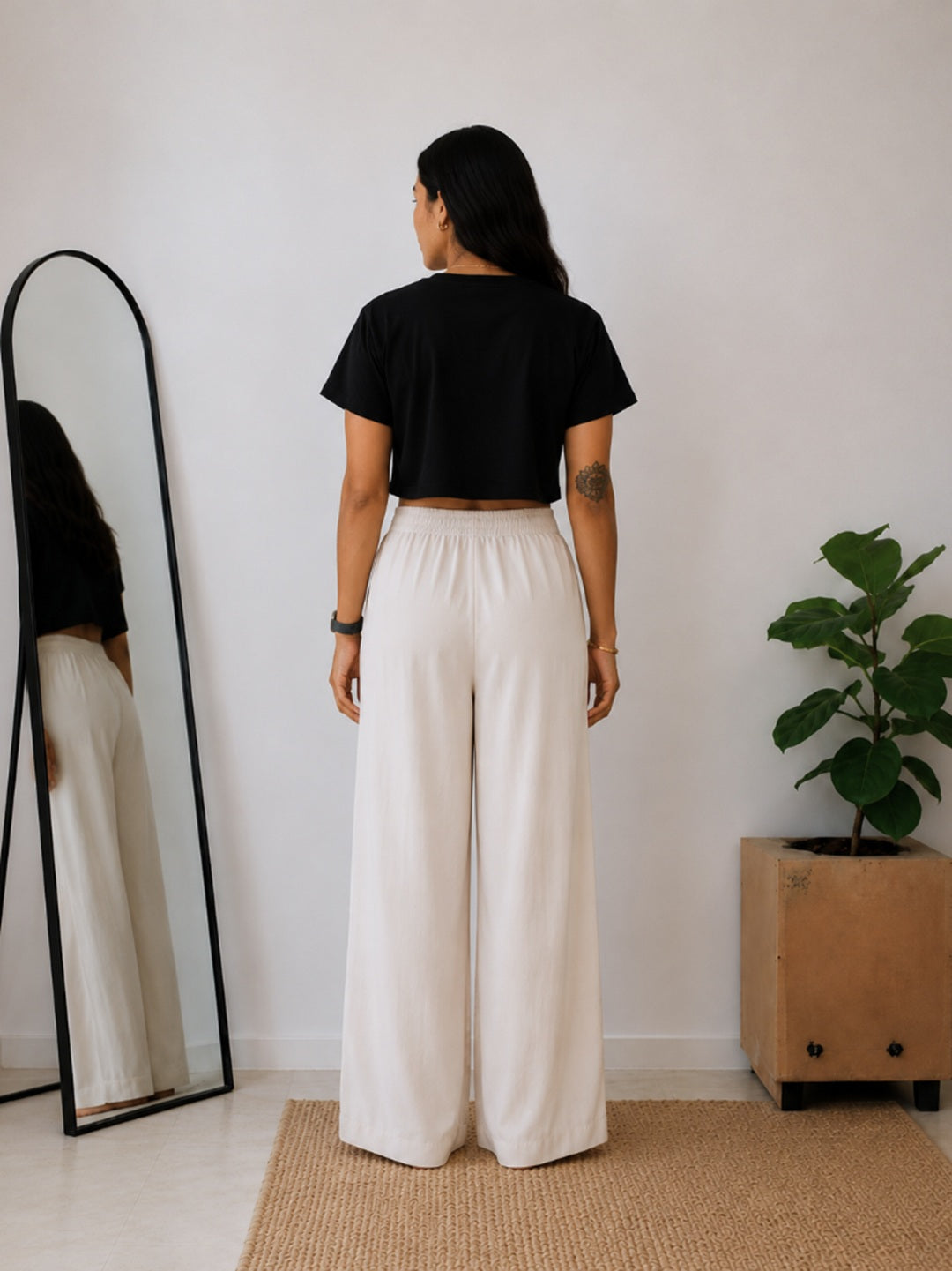 Solid Wide Leg Rayon Flex Trouser
