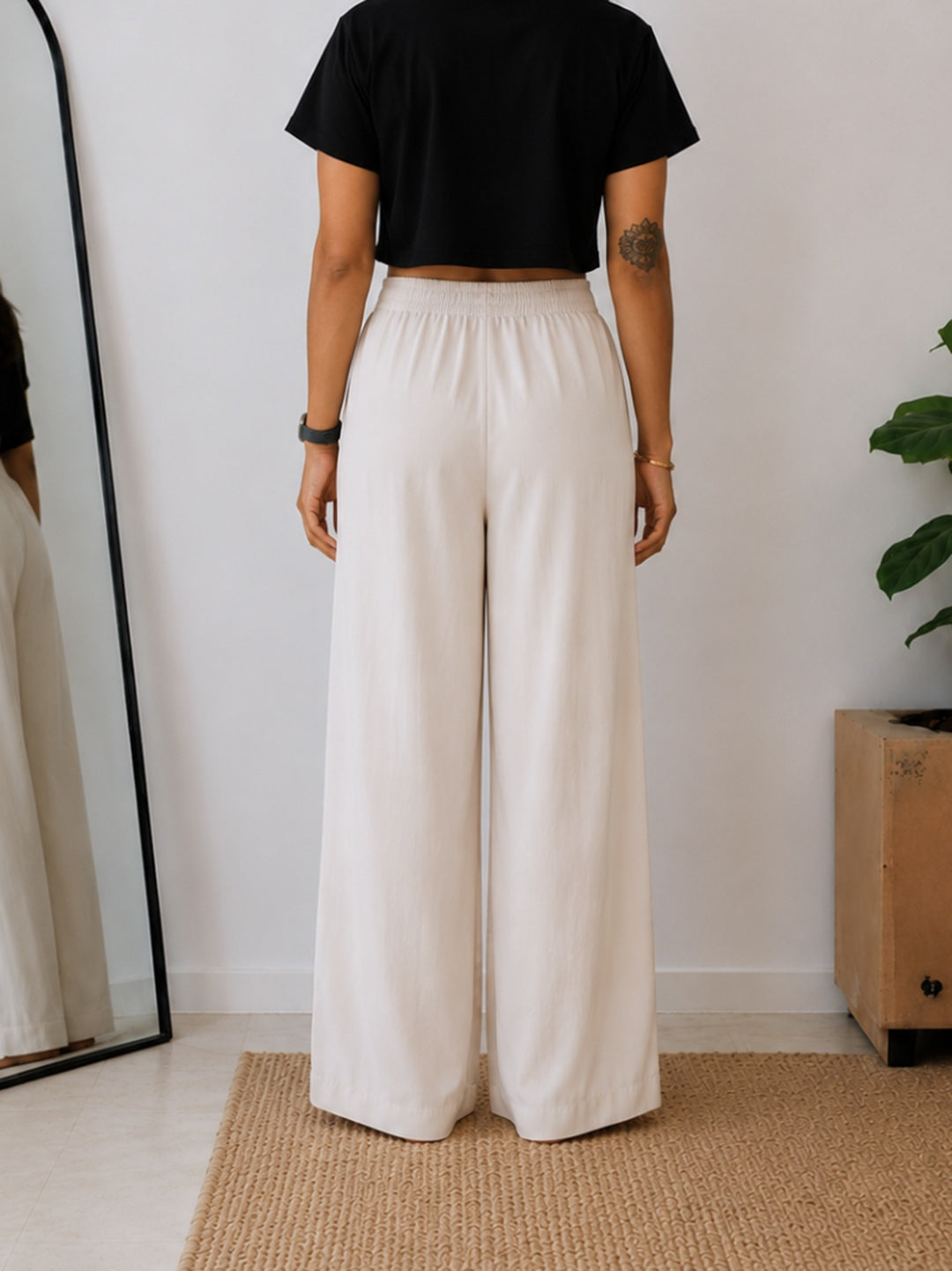 Solid Wide Leg Rayon Flex Trouser