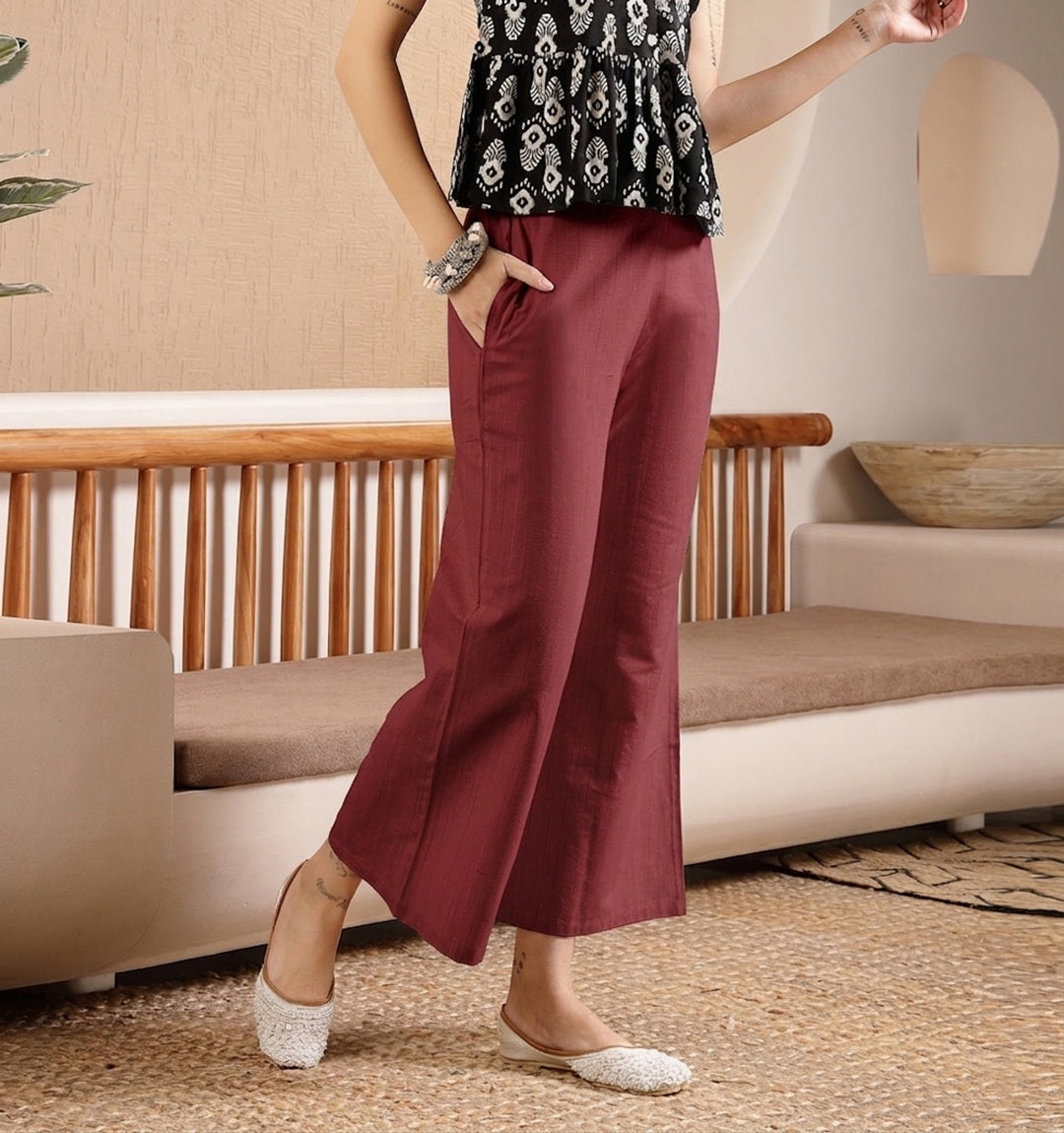 Woven Design Cotton Blend Trousers