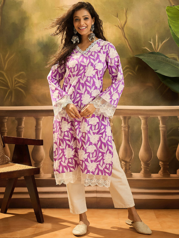 Floral Printed Cotton Straight Kurta
