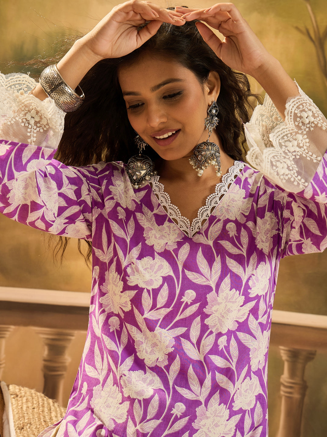 Floral Printed Cotton Straight Kurta