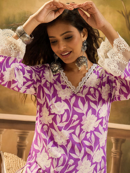 Floral Printed Cotton Straight Kurta