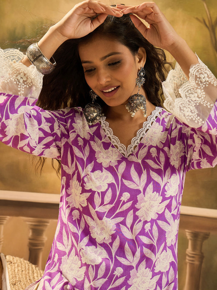 Floral Printed Cotton Straight Kurta