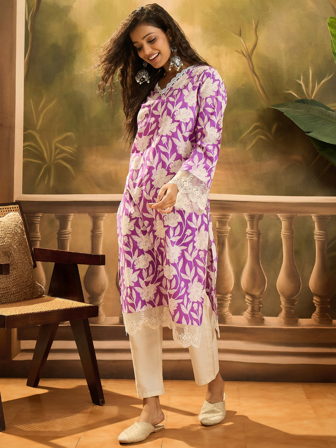 Floral Printed Cotton Straight Kurta