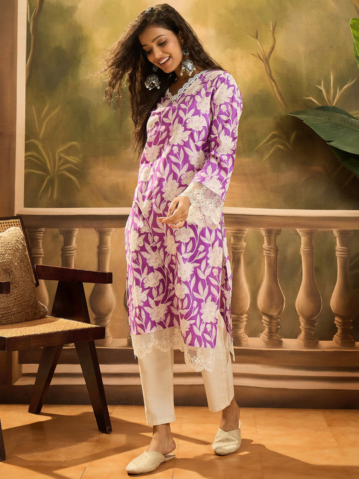 Floral Printed Cotton Straight Kurta