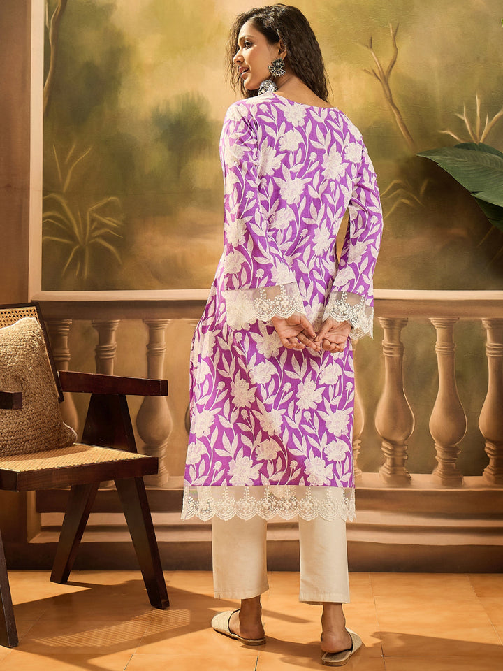 Floral Printed Cotton Straight Kurta
