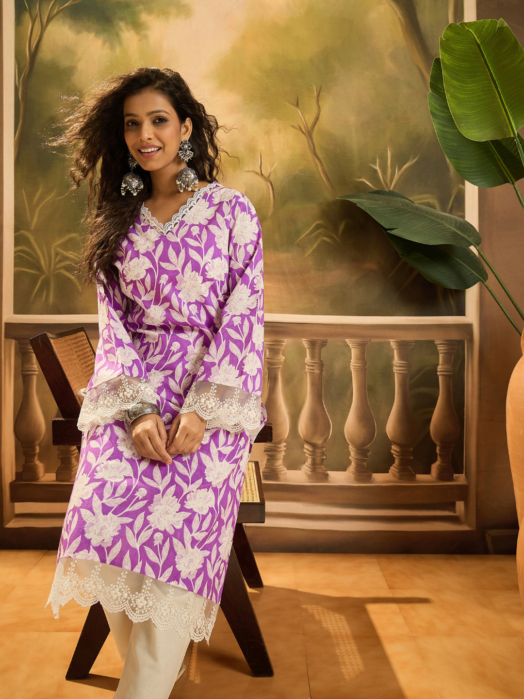 Floral Printed Cotton Straight Kurta