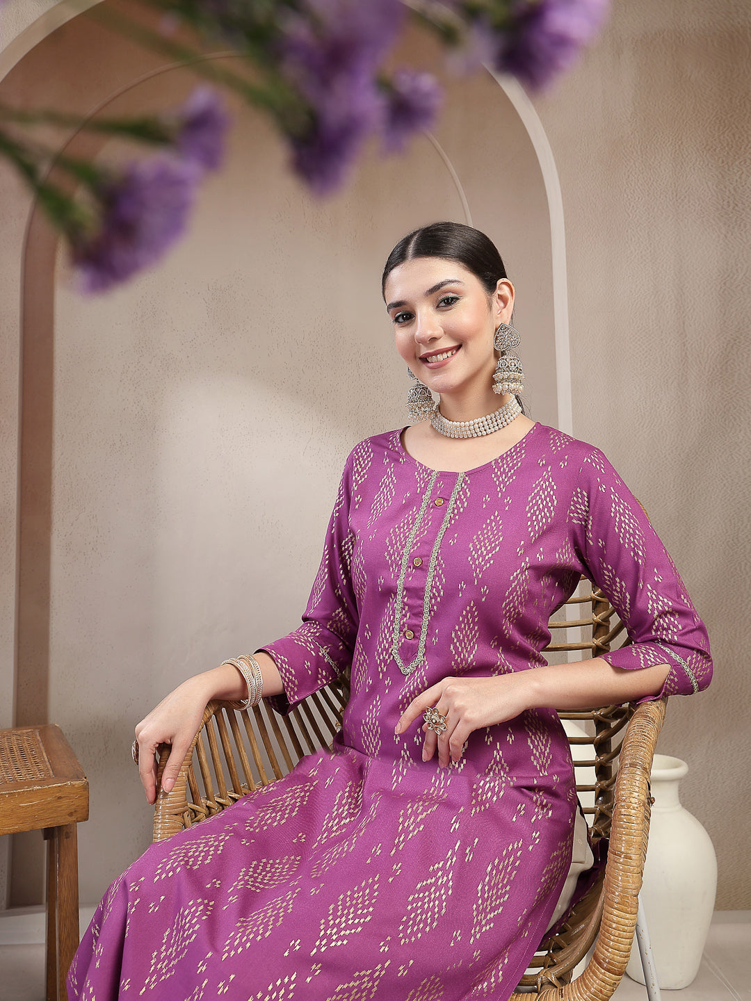 Ikat Printed Rayon A-line Kurta