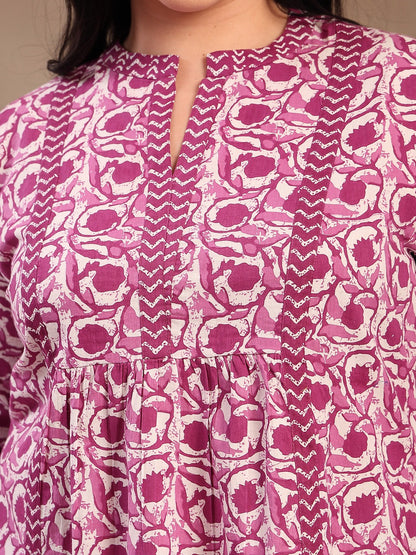 Plus Size Purple Floral Printed Cotton Top (Pre-Order)