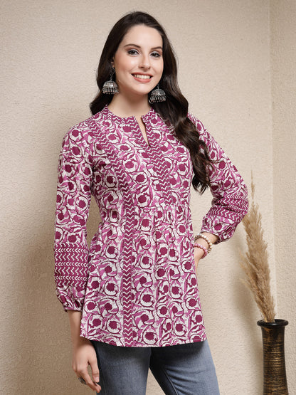 Floral Printed Cotton Empire Top
